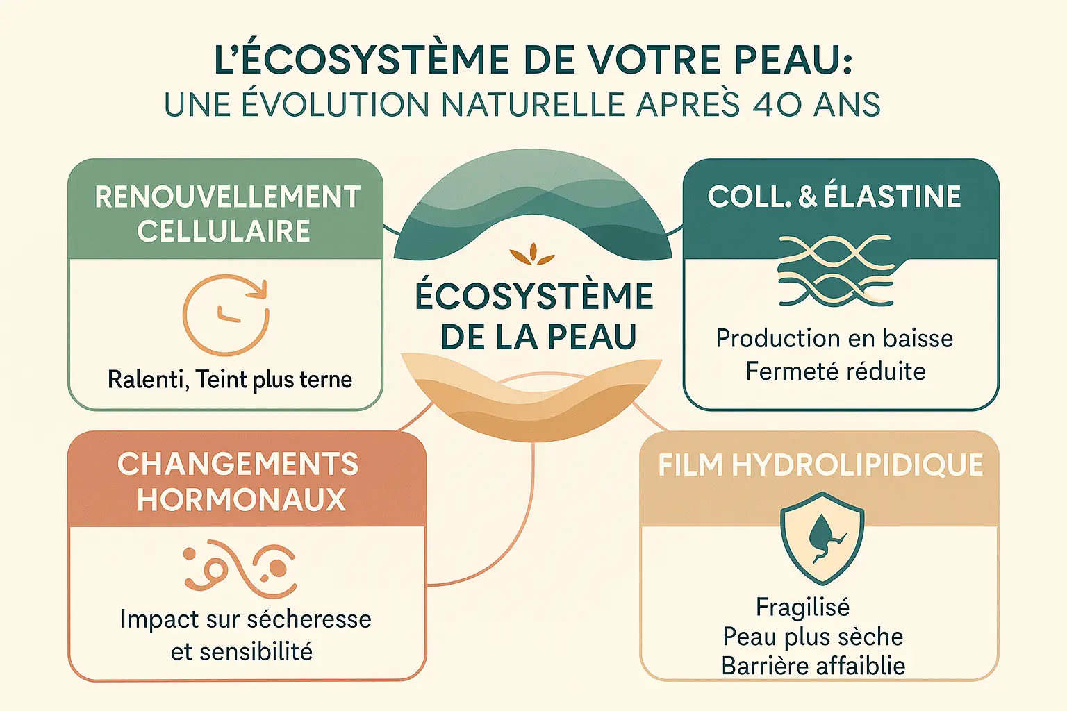 Illustration de l'évolution de la peau après 40 ans