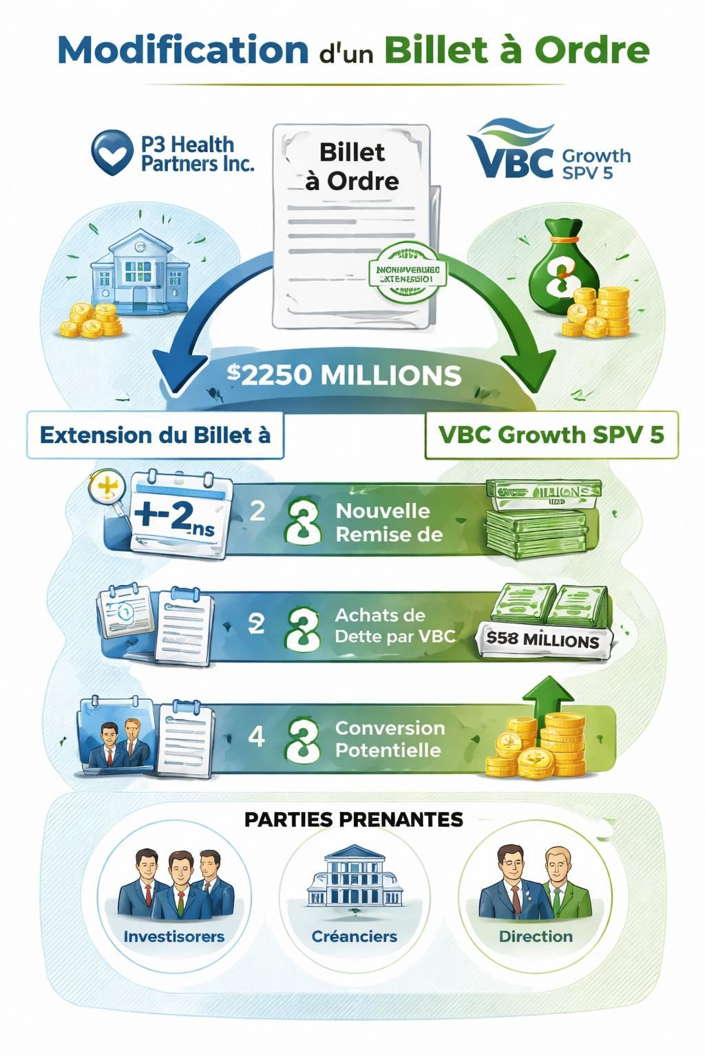 p3 health partners inc annonce la modification d'un billet à ordre avec vbc growth spv 5, prévue pour le 11 février, visant à optimiser les conditions financières et renforcer la collaboration entre les parties.