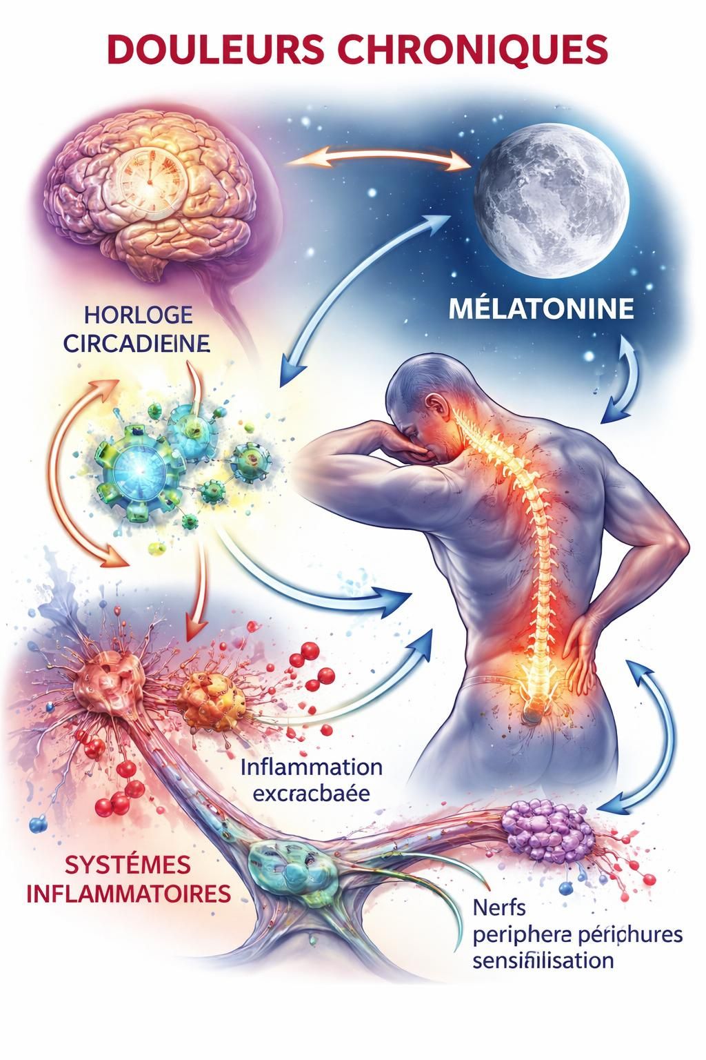 explorez le rôle de la mélatonine, l'hormone du sommeil, dans la gestion des douleurs chroniques et découvrez comment elle pourrait améliorer votre qualité de vie.